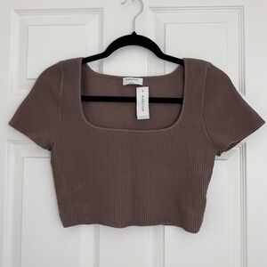 Aritzia Babaton Sculpt Knit Squareneck Deep Taupe Crop Top Womens Large